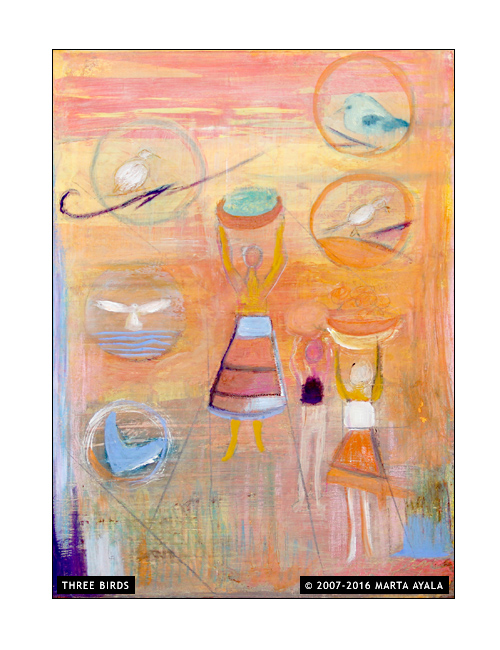 Marta Ayala Minero - Three Birds - Oil on Canvas